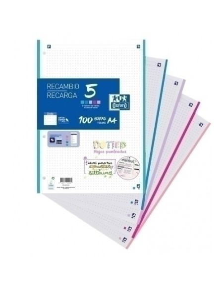 Recambio Paquete Dots 100 Hojas A4 PASTEL OXFORD SCHOOL