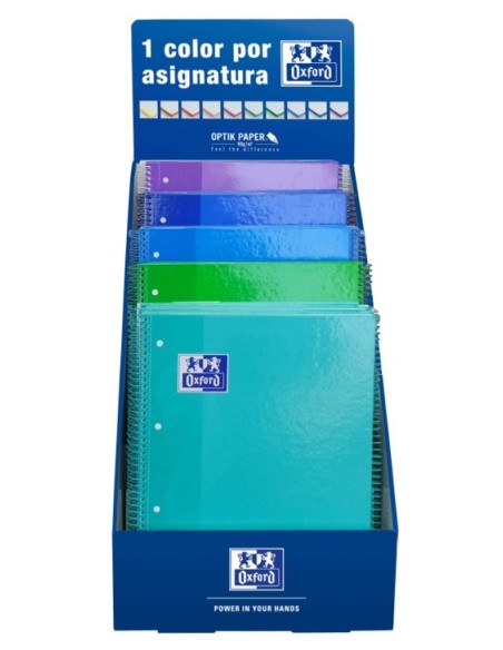 Expositor sobremesa cuaderno espiral microperforado tapa extradura Europeanbook 1 5x5 80 Hojas A4+ COLORES FRIOS OXFORD SCHOOL