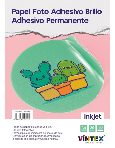 Papel Foto Brillante Adhesivo A4 para Inkjet Vintex