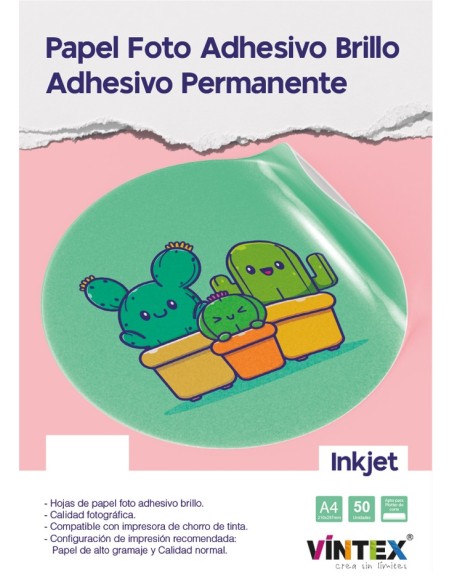 Papel fotográfico adhesivo inkjet 50 hojas VINTEX