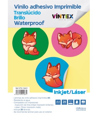 Vinilo adhesivo imprimible translúcido brillo Inkjet/Láser Waterproof VINTEX