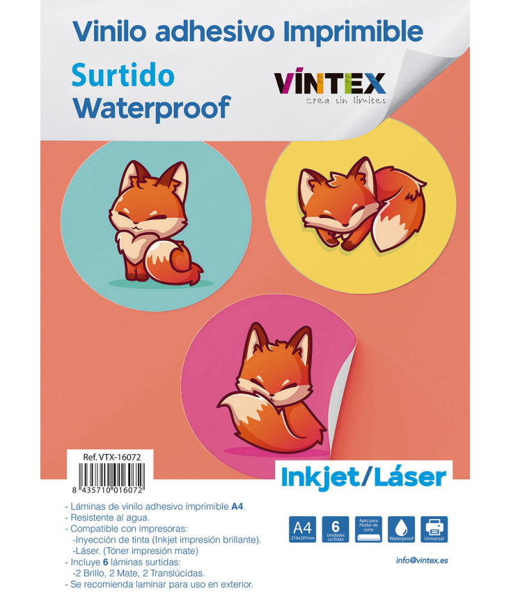 Vinilo adhesivo imprimible Surtido Inkjet/Láser Waterproof VINTEX