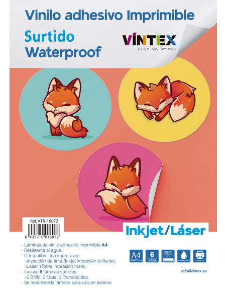 Vinilo adhesivo imprimible Surtido Inkjet/Láser Waterproof VINTEX