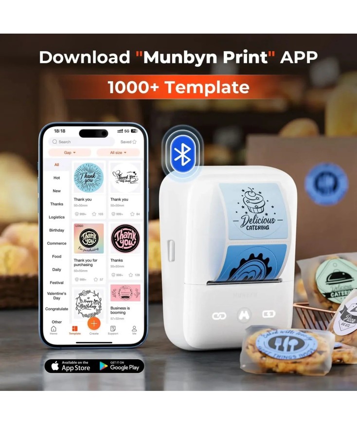 Conexión bluetooth Impresora térmica portátil FM226 Munbyn