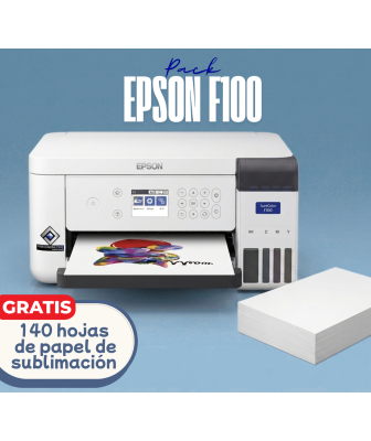 Pack de la impresora de sublimación Epson F100 y 140 hojas de papel de sublimación