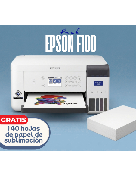Pack de la impresora de sublimación Epson F100 y 140 hojas de papel de sublimación