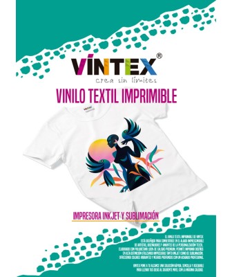 Vinilo textil imprimible Vintex. DTV Compatible con impresora de tinta doméstica o impresora de sublimación.