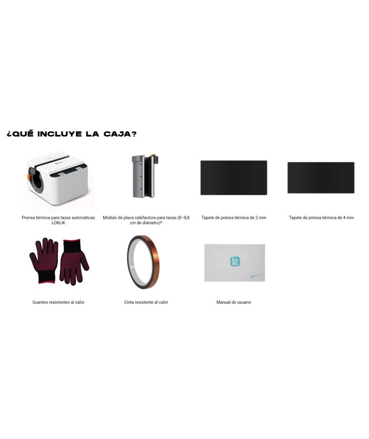 Materiales que incluye la Prensa automática inteligente para tazas y botellas Loklik NUEVA