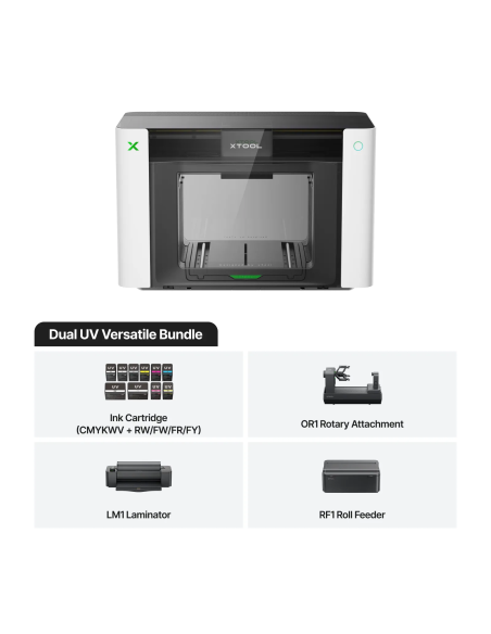Impresora xTool O1 Omni Printer version Dual UV con doble cabezal y pack versatile en Plotteralia
