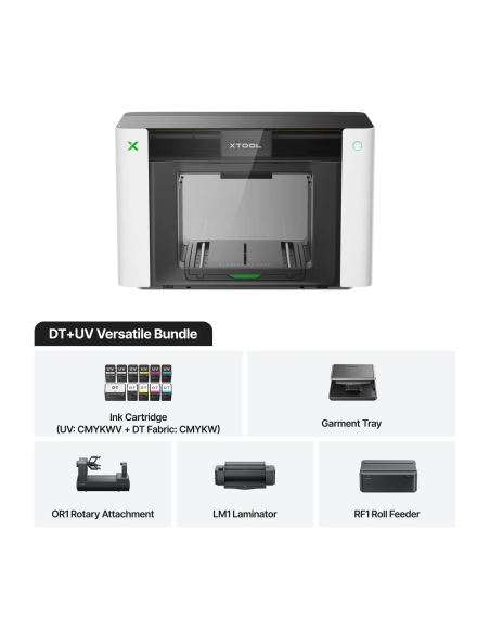 Impresora xTool O1 Omni Printer version UV y DTF con pack de tintas mixtas y pack versatile en Plotteralia