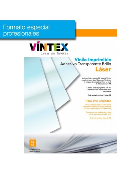 Vinilo Adhesivo Imprimible Transparente Brillo láser (formato profesional)