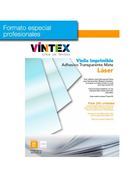 Vinilo Adhesivo Imprimible Transparente Mate Láser (formato profesional)