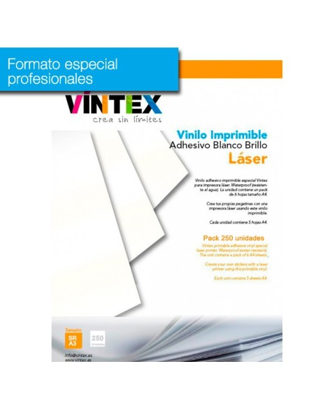 Vinilo Adhesivo Imprimible Blanco Brillo láser (formato profesional)