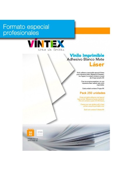 Vinilo Adhesivo Imprimible Blanco Mate láser (formato profesional)