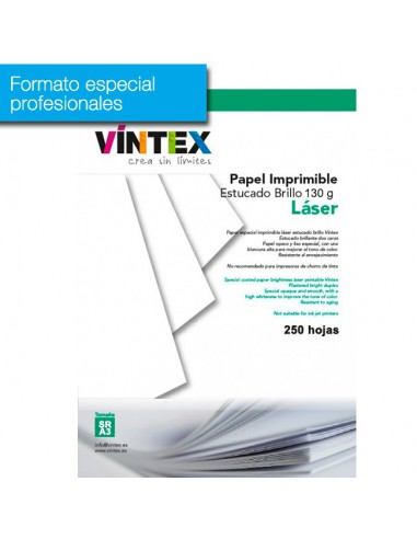 Pack 250 hojas Papel estucado imprimible blanco brillo láser (formato profesional)