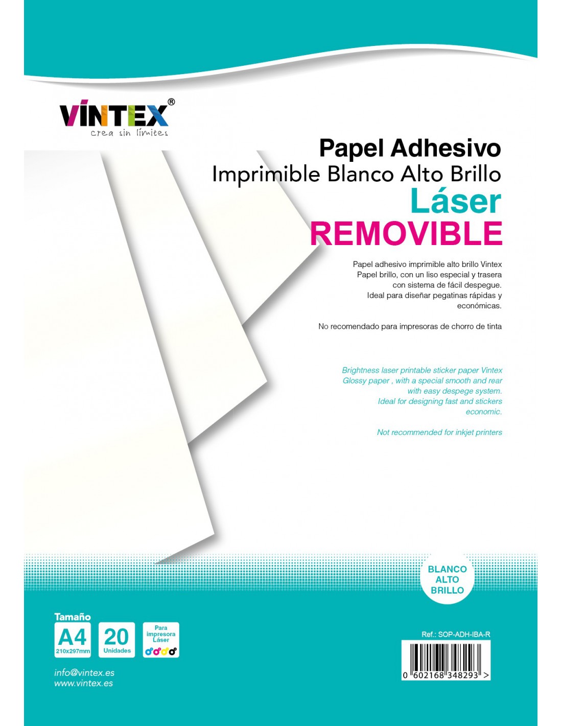 Papel Autoadherible para Etiquetas Láser E Inkjet Papelería Ecológica IA10  10 hojas Carta Blanco