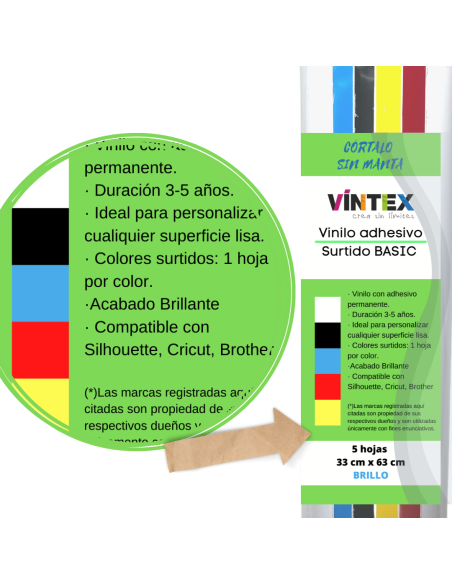 Vinilo Adhesivo colores surtidos BASIC. Corte sin manta