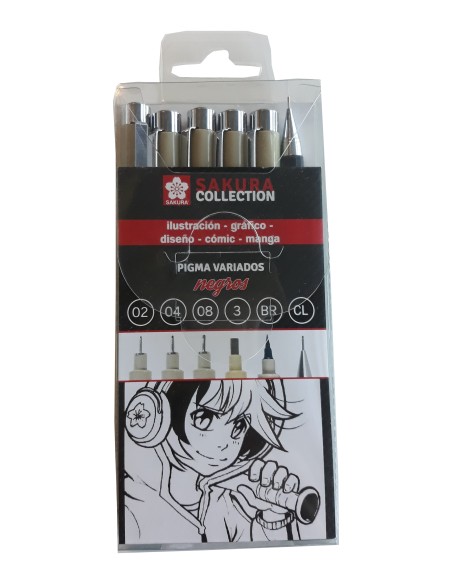 Sakura Pigma Negro Estuche 6 Variado