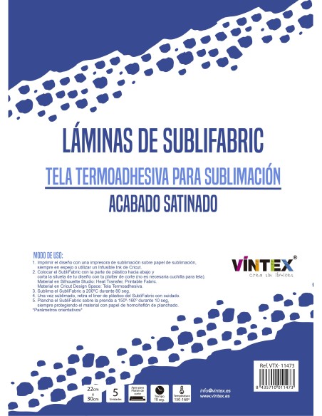 Pack 5 Láminas SubliFabric Satinado Vintex