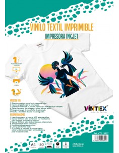 Vinilo Textil Imprimible Inkjet A4 Vintex 50 unidades (Formato profesional)