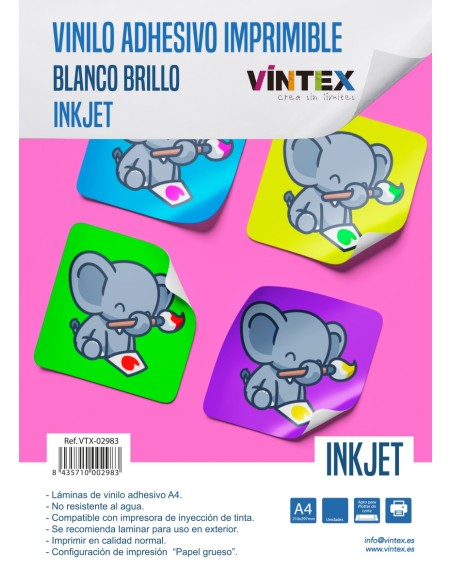 Pack 300 hojas vinilo imprimible blanco brillo VINTEX