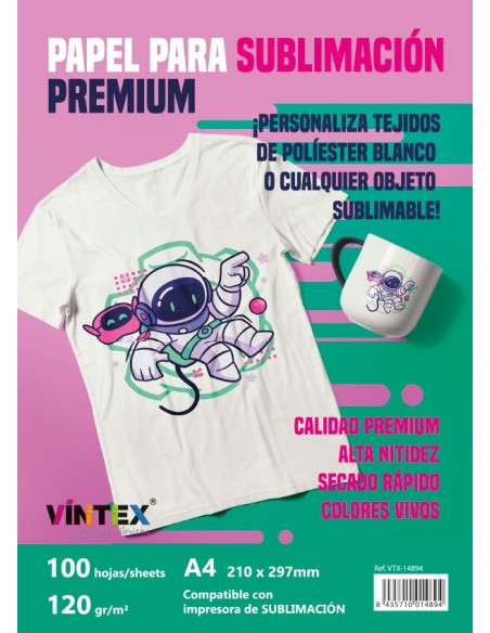 Papel para sublimación PREMIUM 100 hojas A4 Vintex