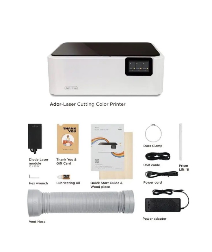 Láser corte, grabado e impresión Diodo Ador Flux