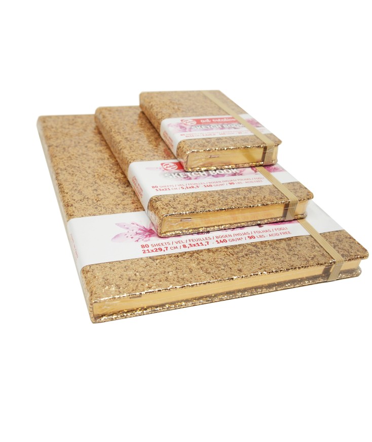 CUADERNOS DE BOCETOS HOJAS GLITTER ORO
