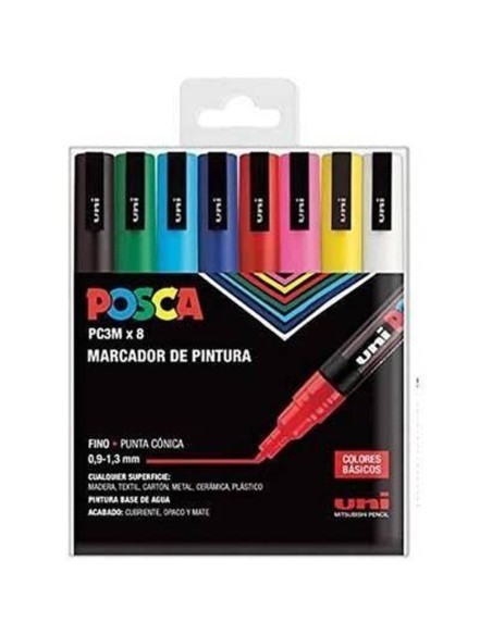 Estuche 8 rotuladores Básicos pc-3m 1.3mm Posca