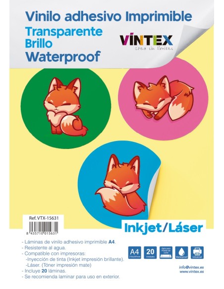 Vinilo adhesivo imprimible transparente brillo Inkjet/Láser Waterproof VINTEX