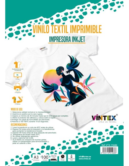 Vinilo textil imprimible A3 100 unidades Vintex