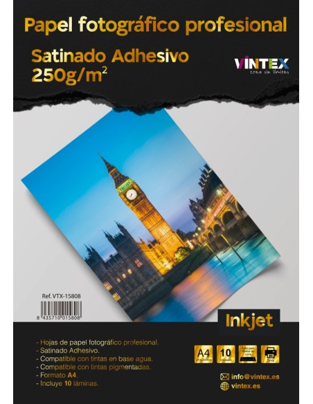 Papel Fotográfico Profesional Satinado Adhesivo A4 10h