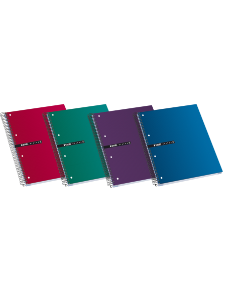ENRI STATUS A4+ Tapa Extradura Cuaderno Espiral Microperforado LISO 120 Hojas 4 Colores de banda SURTIDO