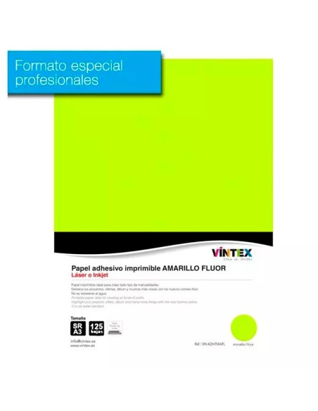 Pack 250 hojas papel imprimible amarillo flúor