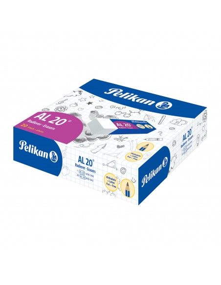 Goma de borrar Al 20. Caja de 20 unidades. Apta para todas las superficies. Blanca, para trazos de lápiz. Forma de bloc. Sin lat