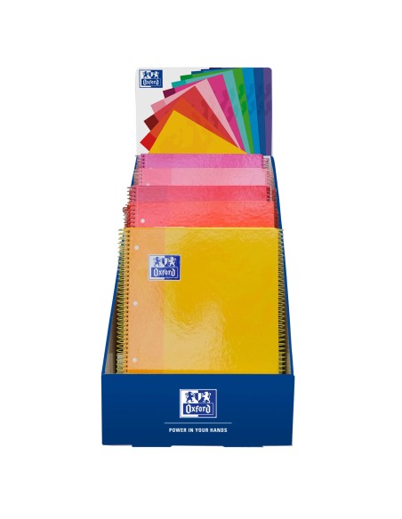 Expositor sobremesa COLORES CALIDOS A4+ tapa extradura cuaderno espiral microperforado Europeanbook 1 5x5 80 OXFORD SCHOOL
