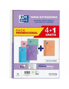 Cuaderno Espiral PACK 4+1 WRITE&ERASE 21,5X31,5 Tapa Extradura 4X4 con margen 80 Hojas COLORES PASTEL OXFORD SCHOOL CLASSIC
