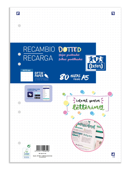 Recambio Paquete Dots 80 Hojas A5  OXFORD SCHOOL